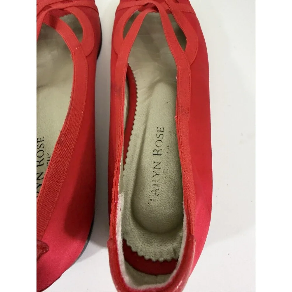 Taryn Rose Red Stain Peep Toe Flats Tomato Girl Balletcore Eclectic Grandpa 38.5